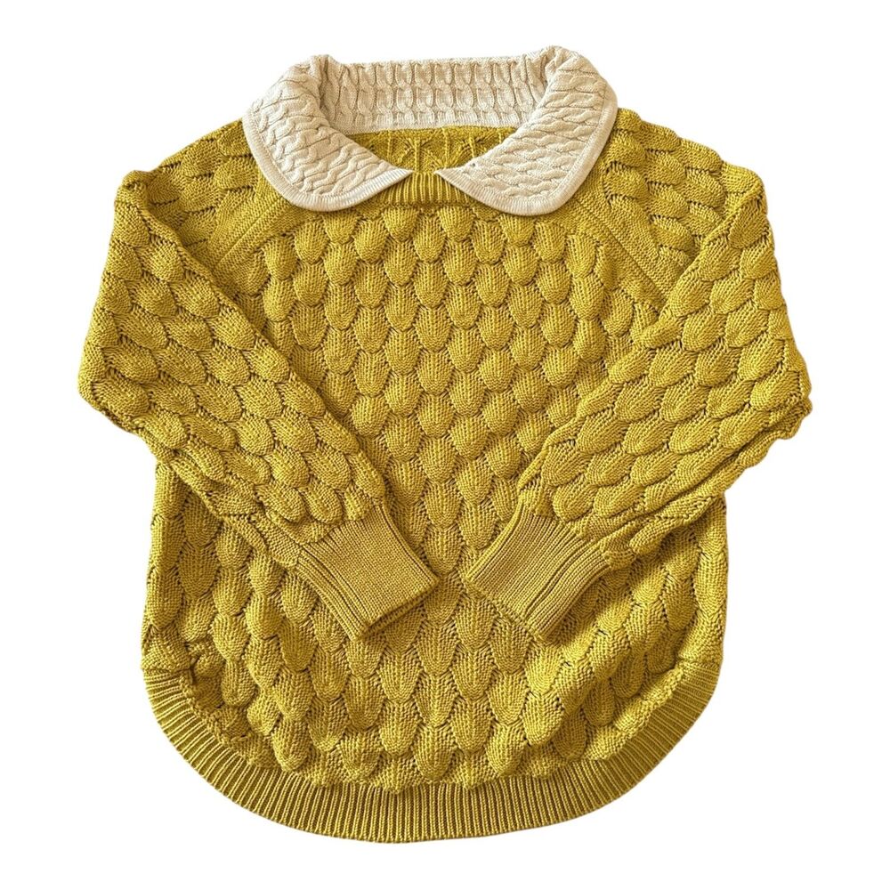 Girls Sweater Size 4T 5T Cable Knit Leaf Pattern Boho Bohemian Vintage Inspired